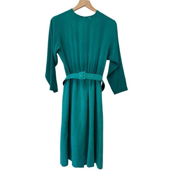 Around Town women’s M vintage 70s emerald green dress with matching belt - Picture 2 of 8